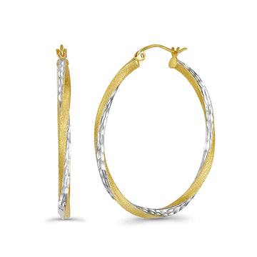 Solid 14K Two Tone Gold 2.6mm Thickness Hinged Hoop Earrings(35mm Diameter)